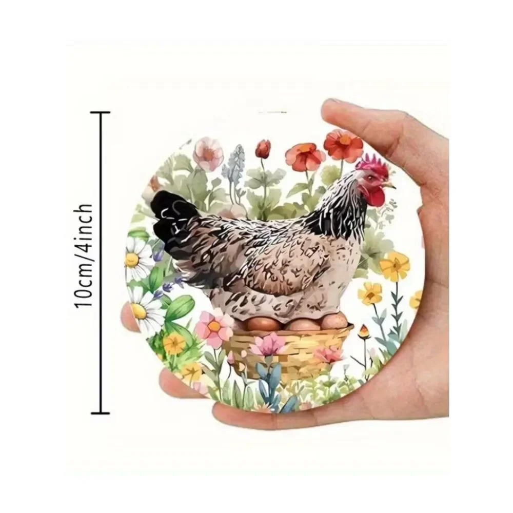 NWT 6pc Farmhouse Rooster Wooden Coaster Set Country Chic Kitchen Decor MDF Wood